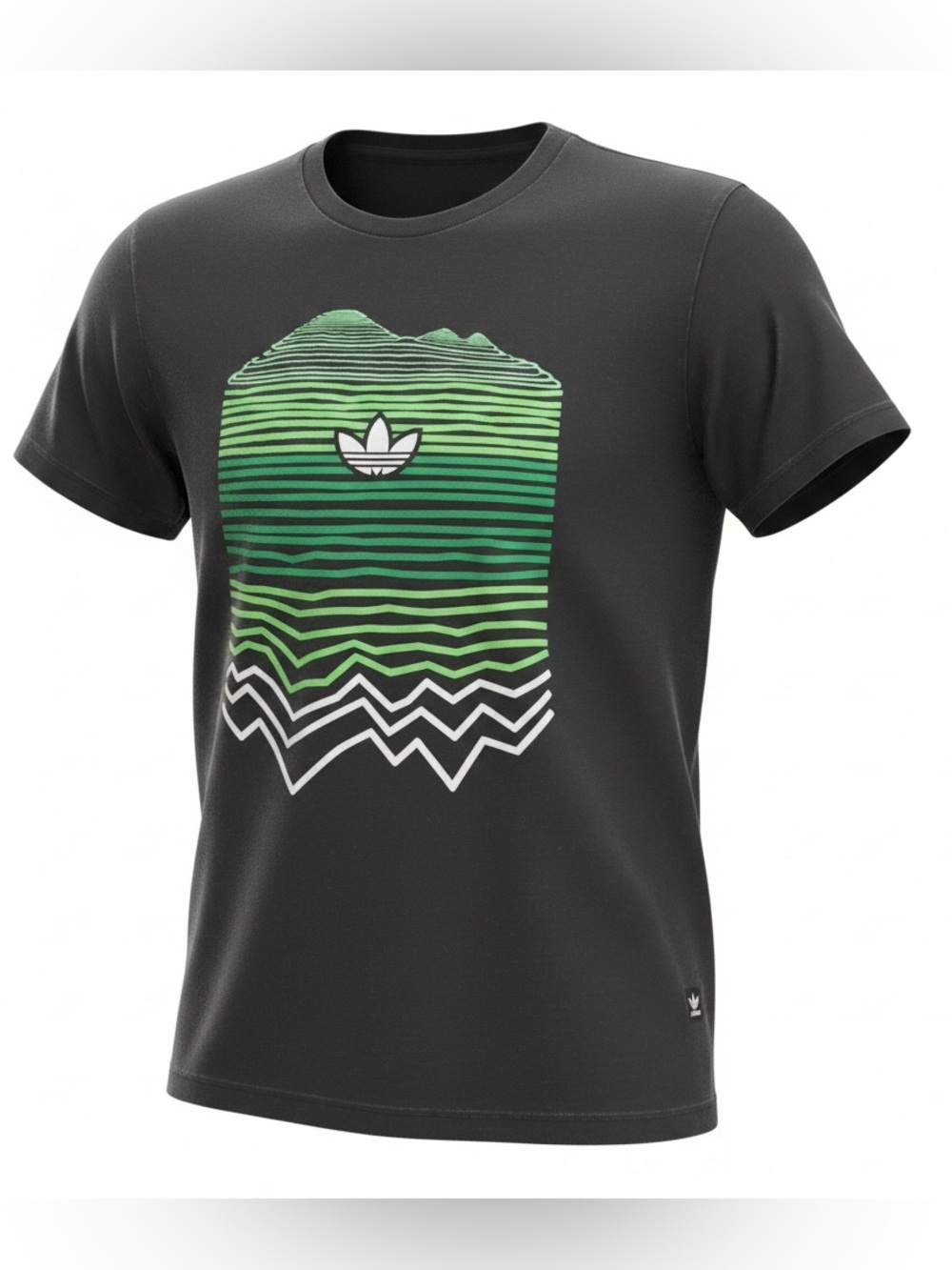 Adidas Soundwaves black, green, & white short sleeve tee shirt geometric design
